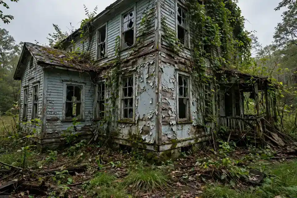 Faded into oblivion - abandoned building overtaken by nature and time