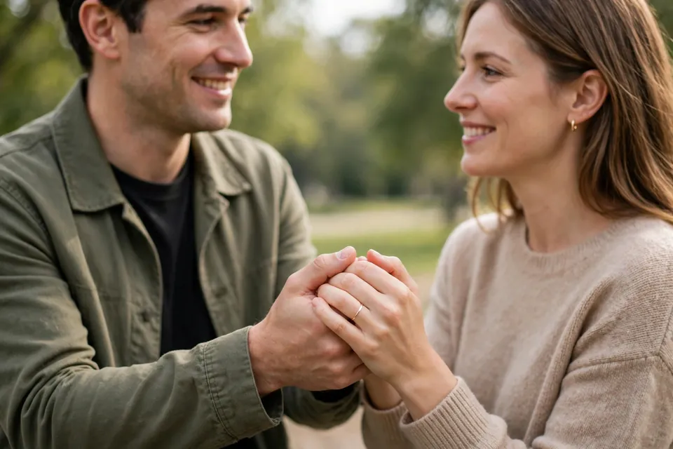 Promise ring meaning - couple holding hands showing a simple band ring