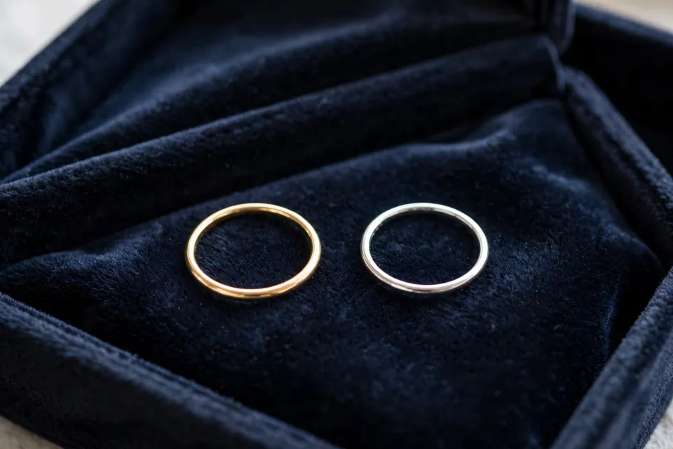 Promise ring meaning - two rings in a velvet box for a couple