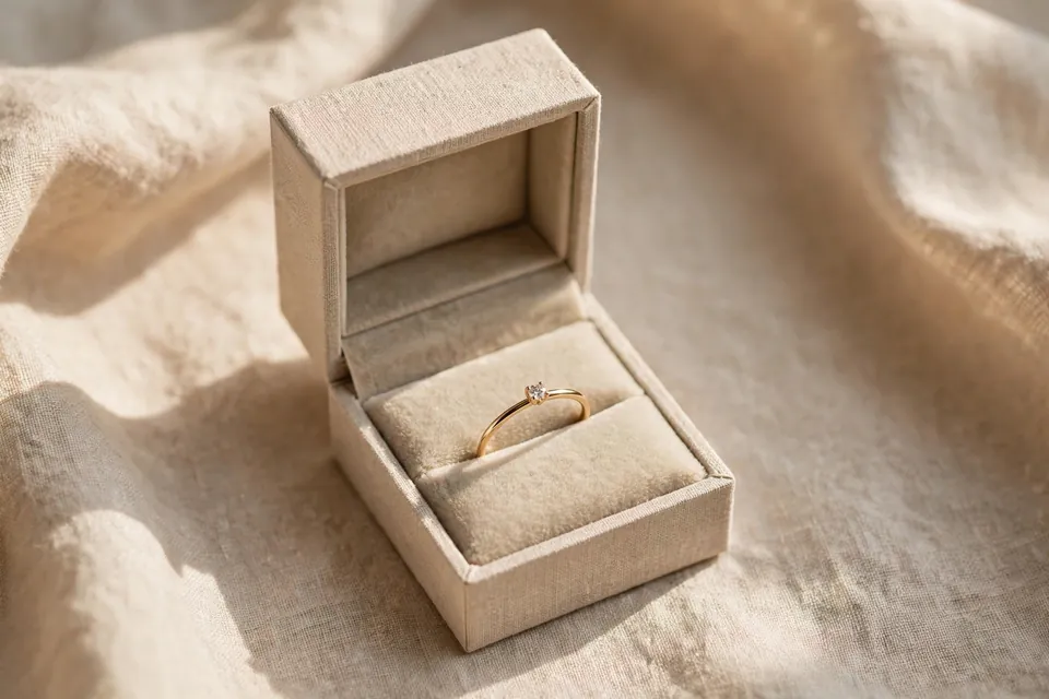 Promise ring meaning - a simple elegant ring in a small open gift box