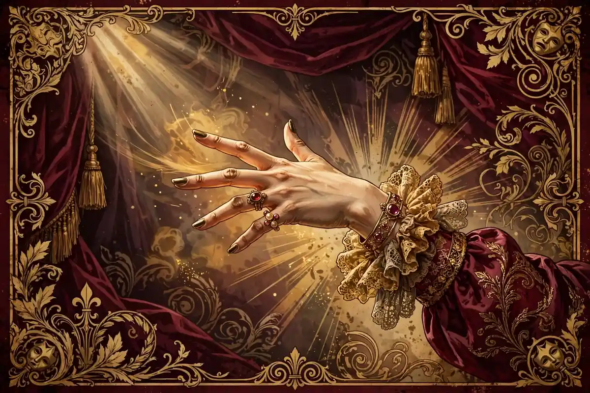 Pshaw meaning - theatrical illustration of a person making a dismissive hand wave gesture with dramatic flair