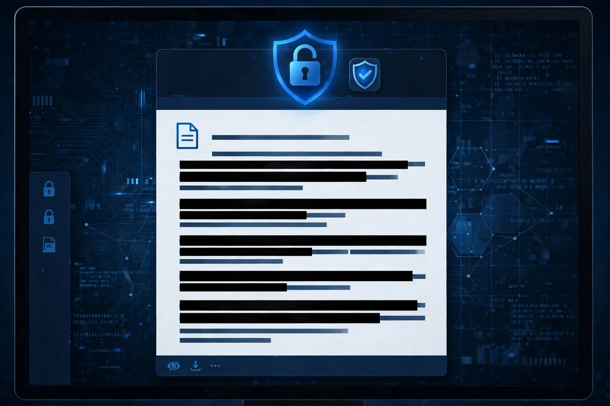 Redacted meaning digital - illustration of digital document redaction with secure black bars on screen
