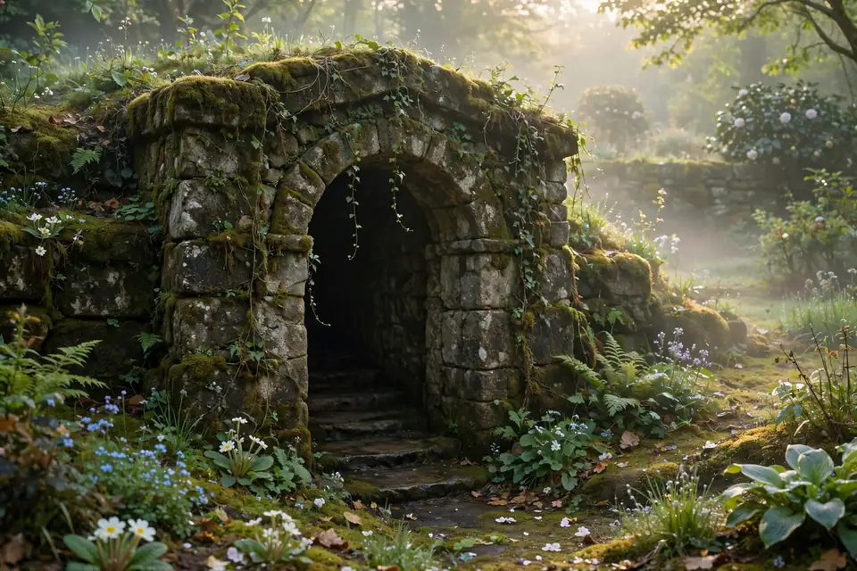 Resurrection meaning - empty tomb entrance in morning light