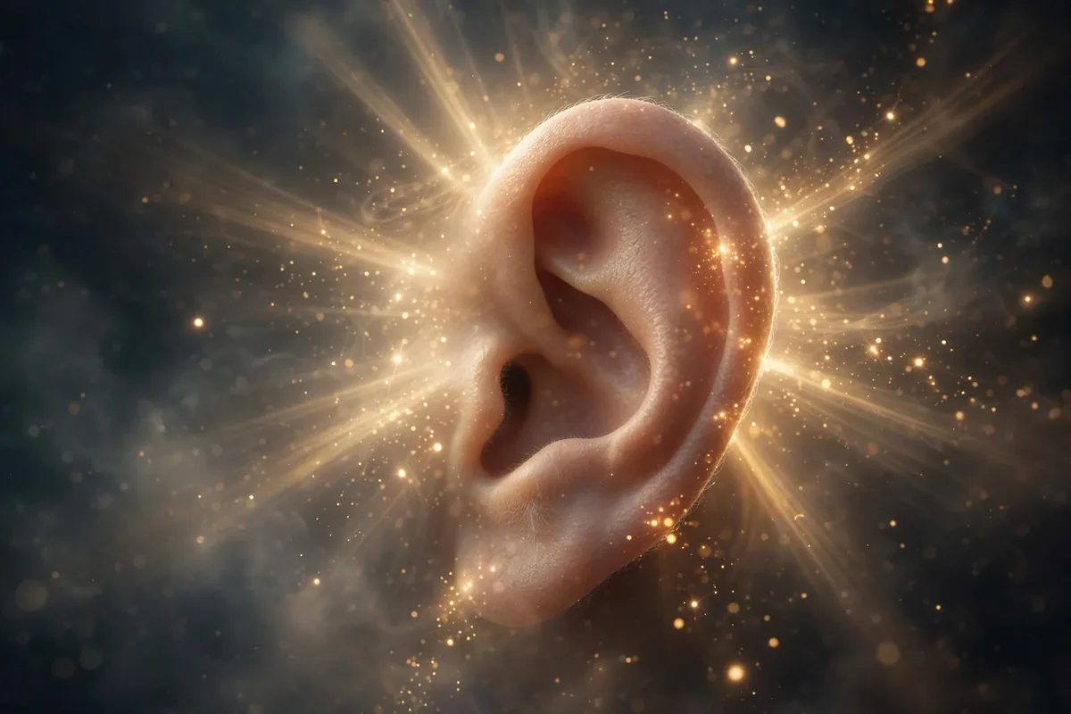 Right ear ringing spiritual meaning - glowing ear with light