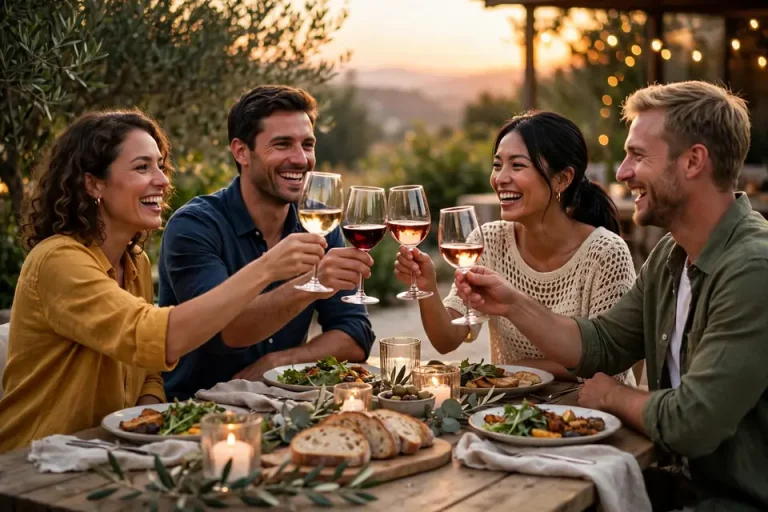 Salud meaning - friends toasting with wine glasses saying salud