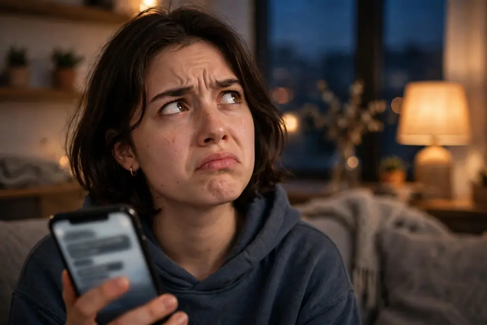 SMD meaning - annoyed person reading a rude text message on a phone