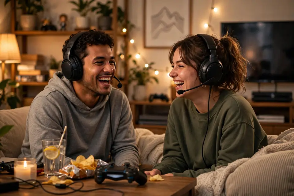 SMD in gaming chat - friends laughing during playful banter while gaming