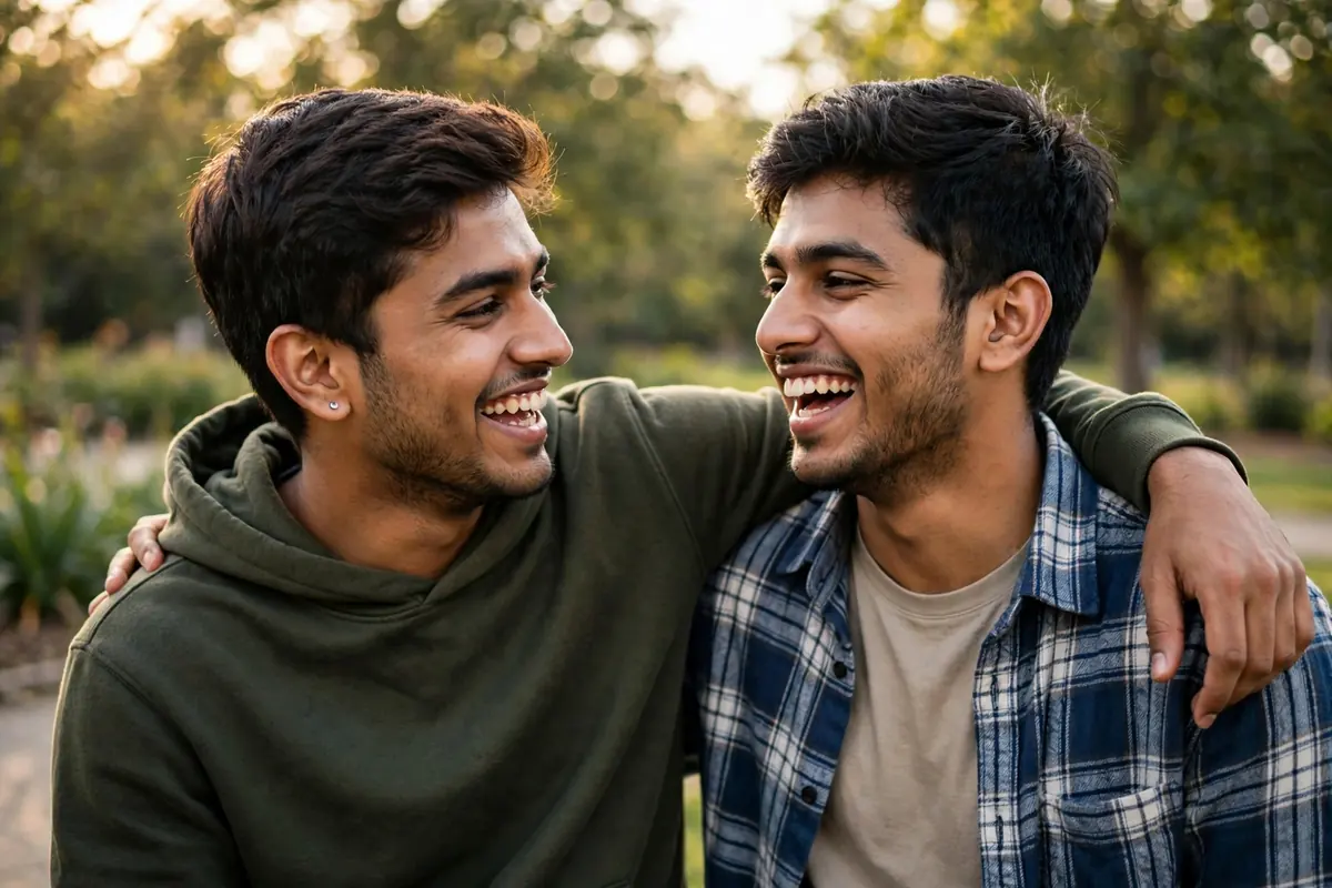 Solti meaning friend - two young friends laughing together representing buddy slang