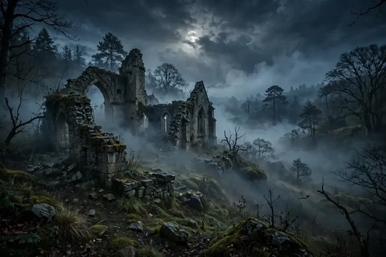 Succubus meaning - dark moonlit gothic night scene with mist