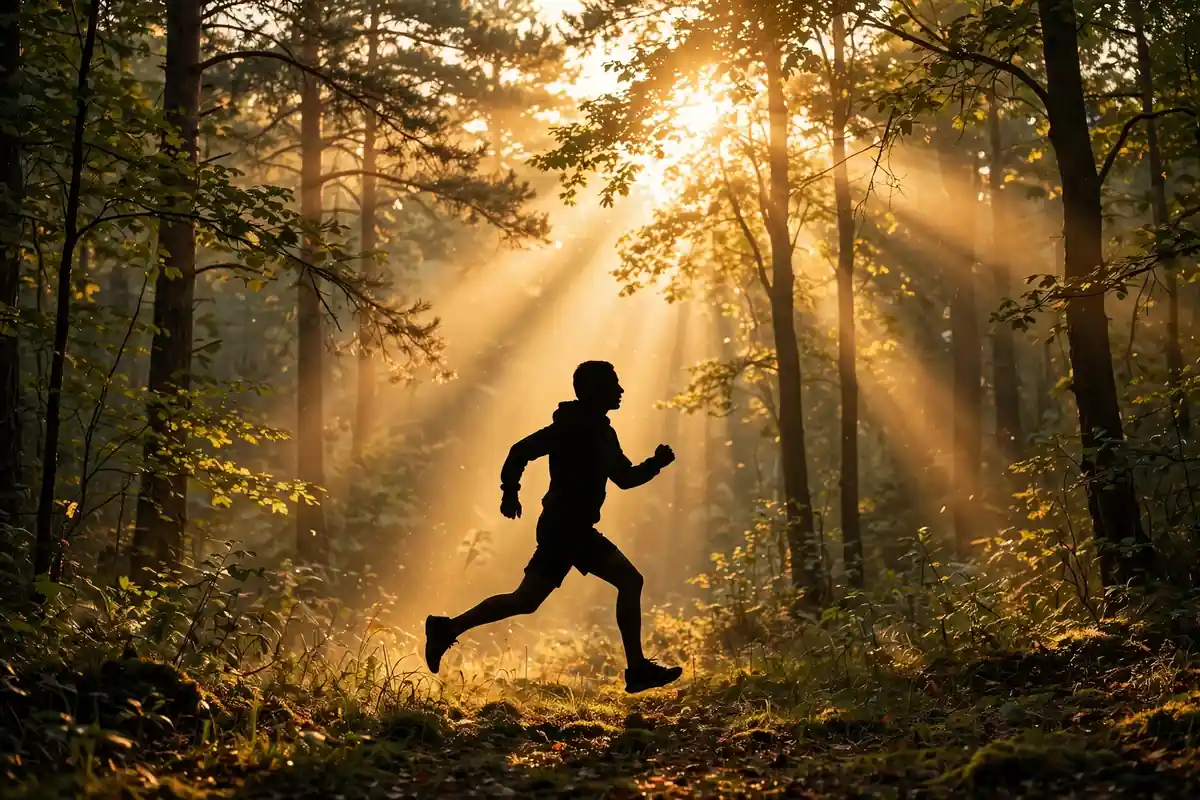 Therian meaning community - person running freely through sunlit forest