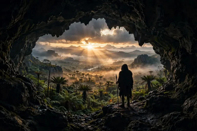 Troglodyte meaning - cave dweller silhouette in cave