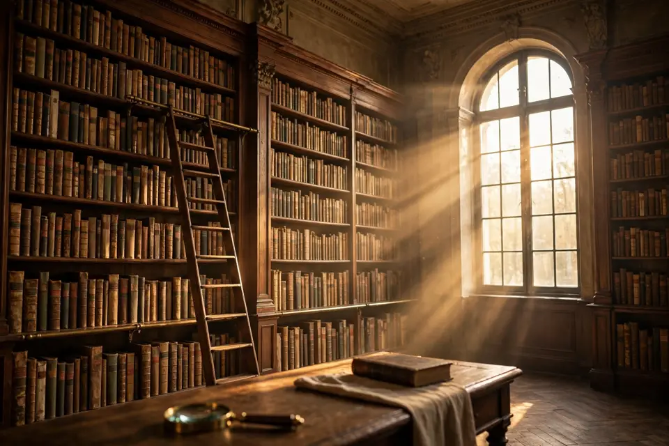 Veritas truth - old books and warm light in a classical library