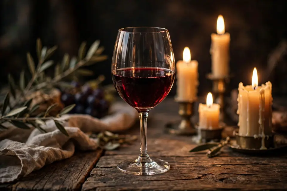 In vino veritas - wine glass on a table in warm evening light