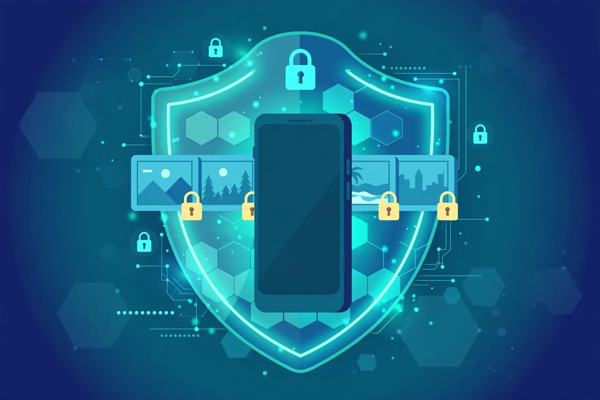 WYLL meaning safety - illustration of smartphone with privacy shield protecting personal photos