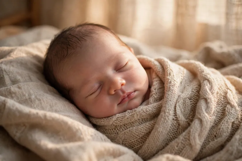 Yellow eyes meaning - a calm newborn baby sleeping wrapped in a soft blanket