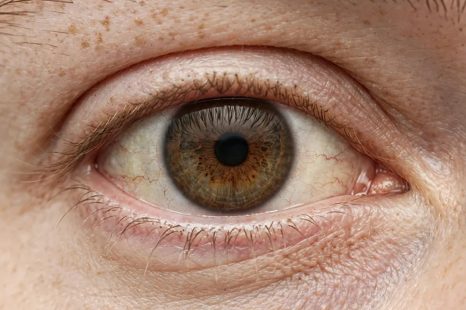 Yellow eyes meaning - close-up of an eye with a yellow-tinted white